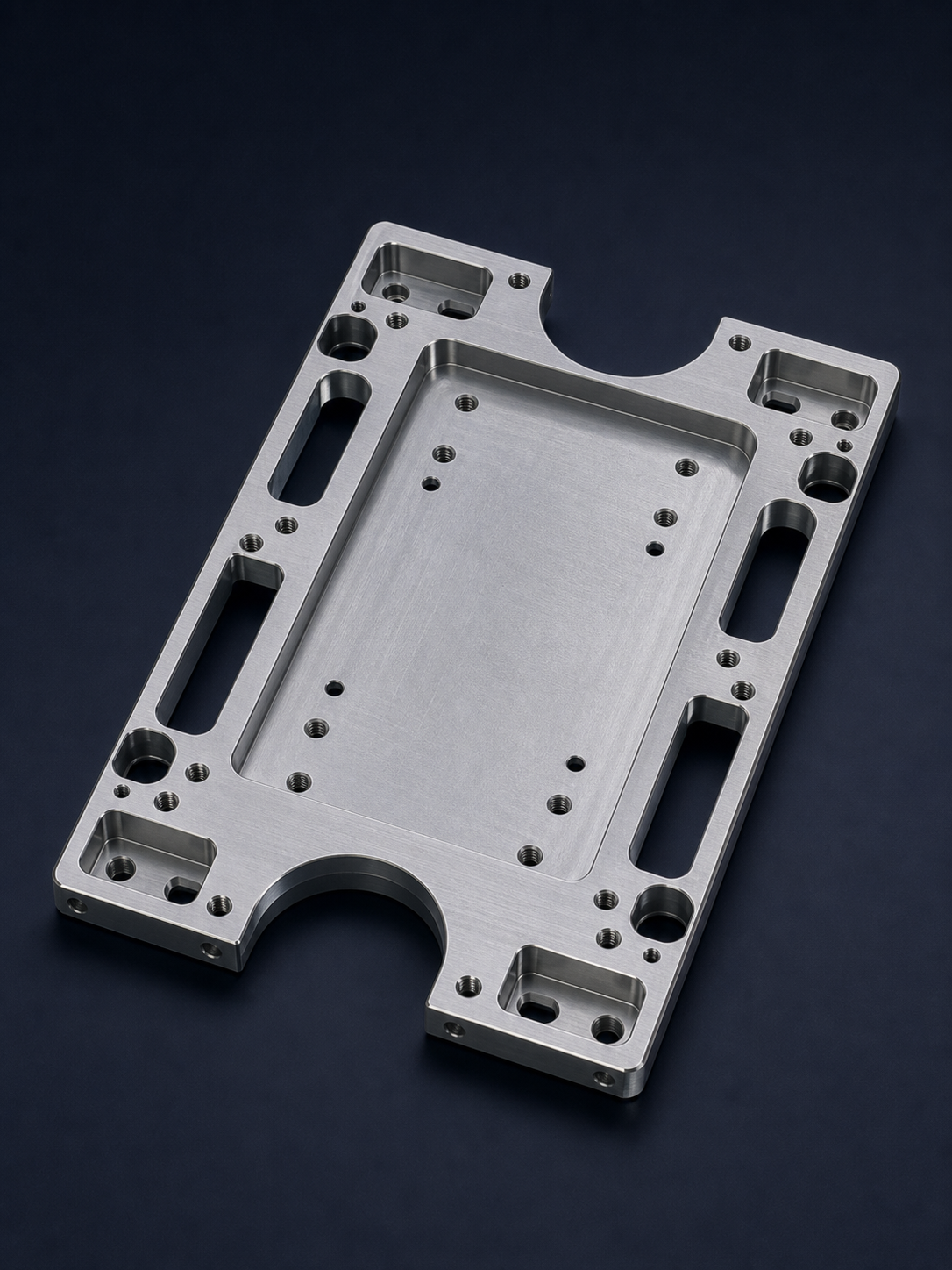 Concept visualization of a two-sided CNC-machined aluminum robotic uniframe