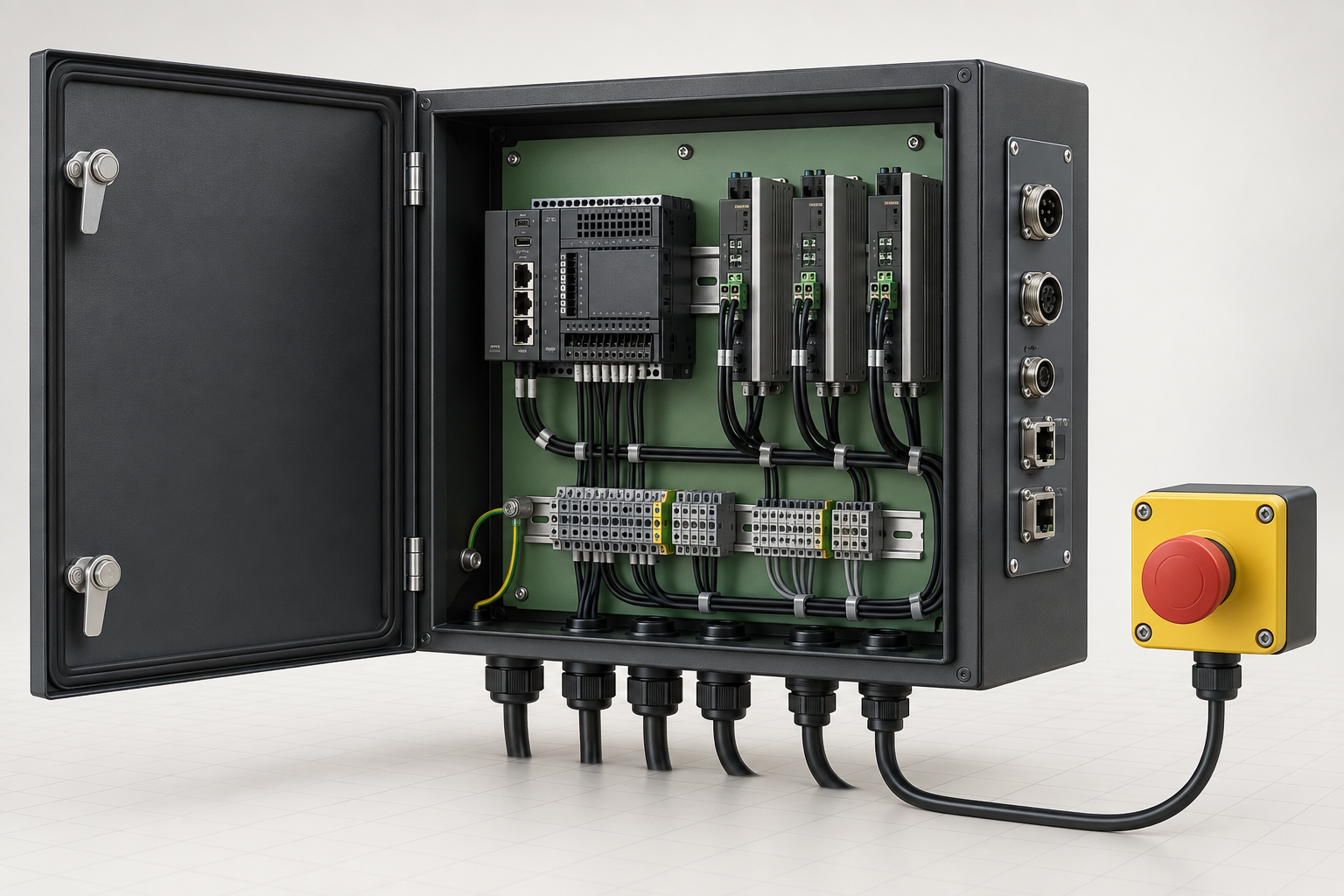 Custom technical enclosure with controls and machined interface hardware
