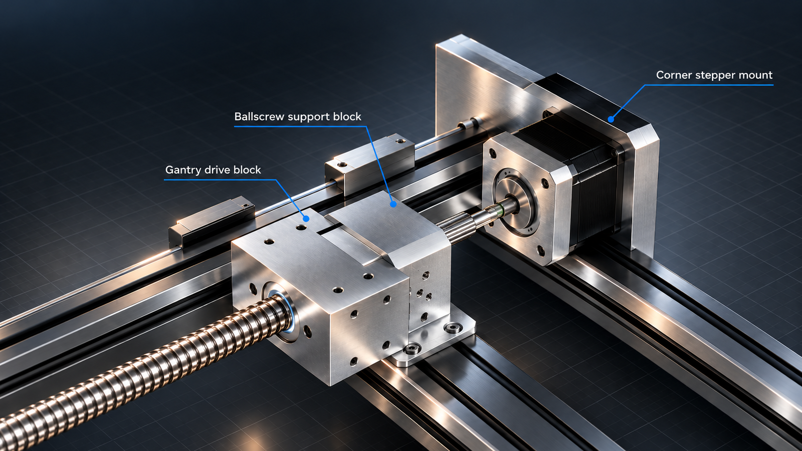 CNC motion support components and stepper mount